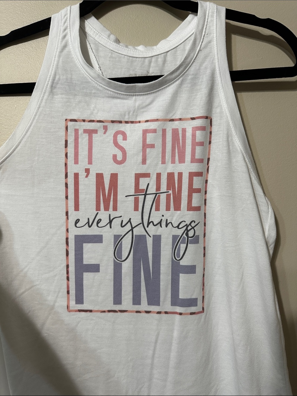 Old Navy Active White Graphic Tank Top with Pink & Lavender 'It's Fine' Print